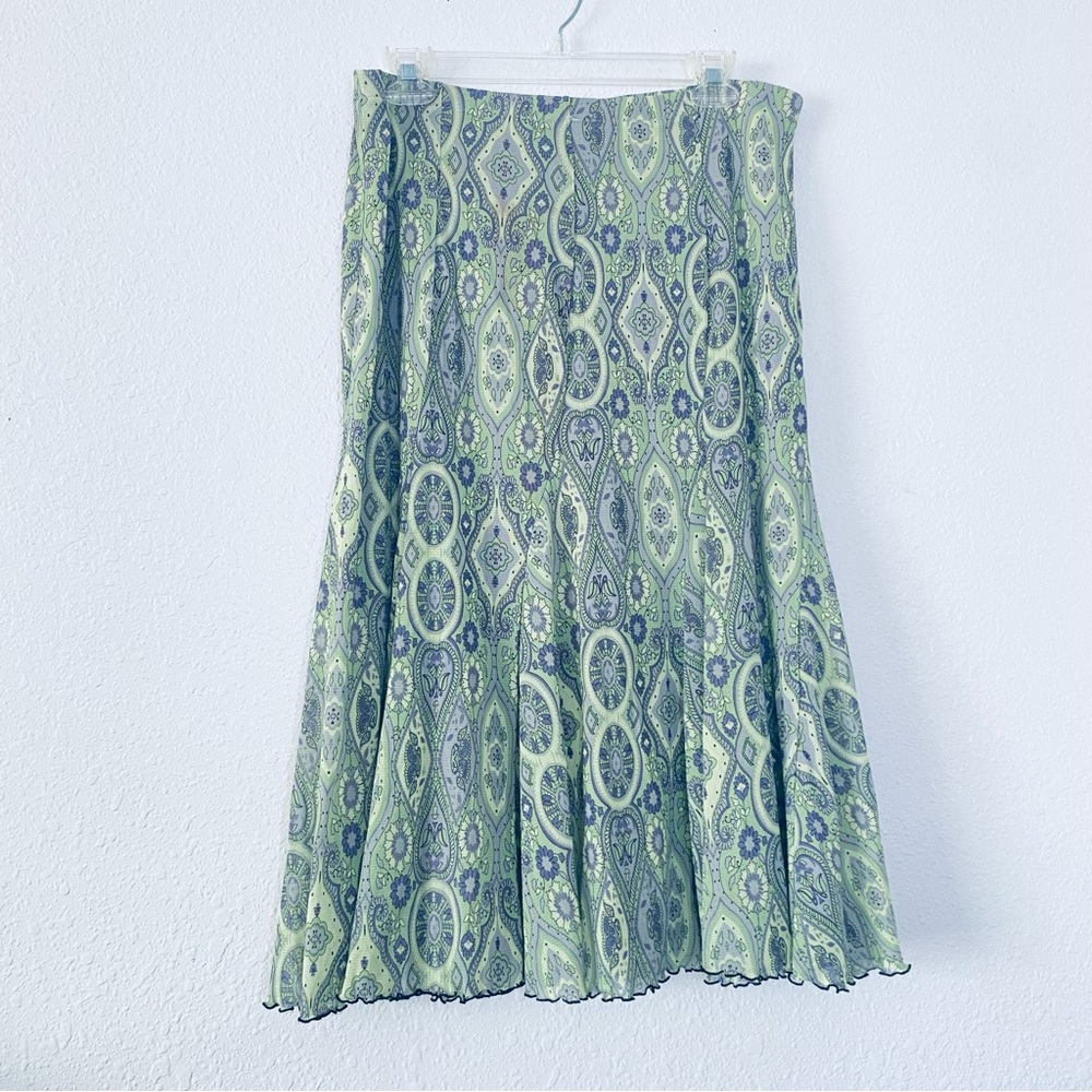 🍓 Emma & James Boho Floral Y2K Lettuce Hem Pleated Paisley Stretchy Skirt Medium